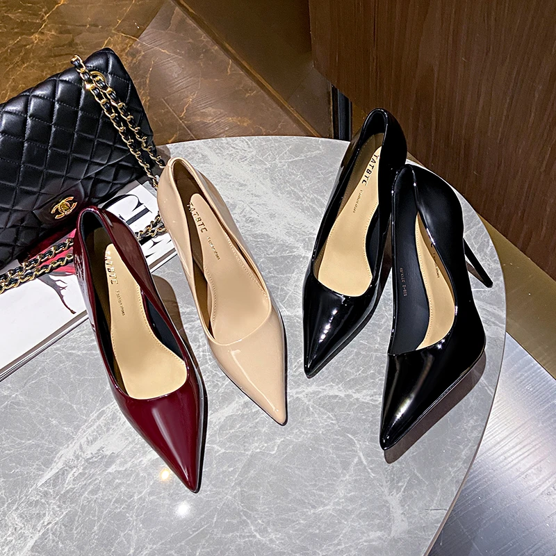 【8厘米】安哥拉红净面漆皮高跟鞋气质百搭细跟单鞋尖头浅口XL539-2