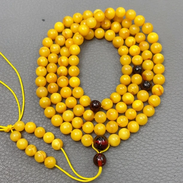 鸡油黄瑕疵蜜蜡6mm链子手链项链（107号）