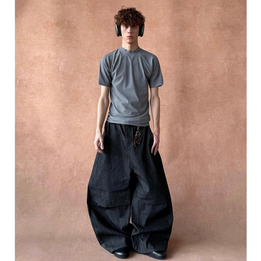 黑色cleanfit高级感修身T恤男款夏季潮牌小领口半袖百搭冰丝短袖