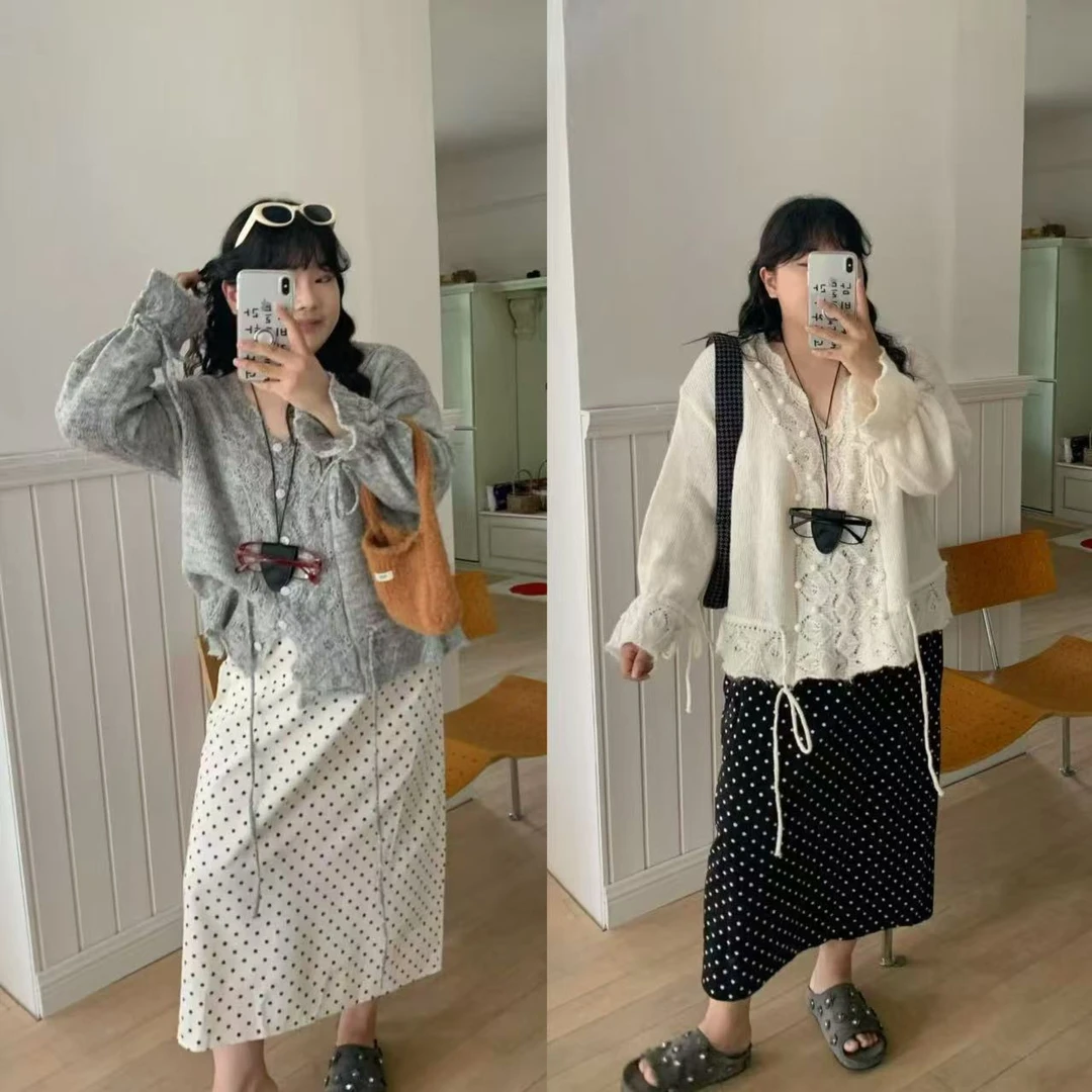 2025新款春秋毛针织衫镂空长袖女装设计师薄款V领宽松型法式毛衣