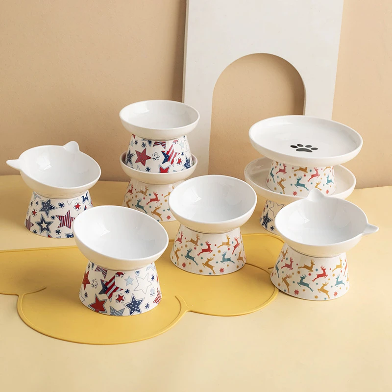 猫碗陶瓷高脚护颈宠物碗狗碗防打翻猫食盆宠物用品猫咪喝水碗饭碗