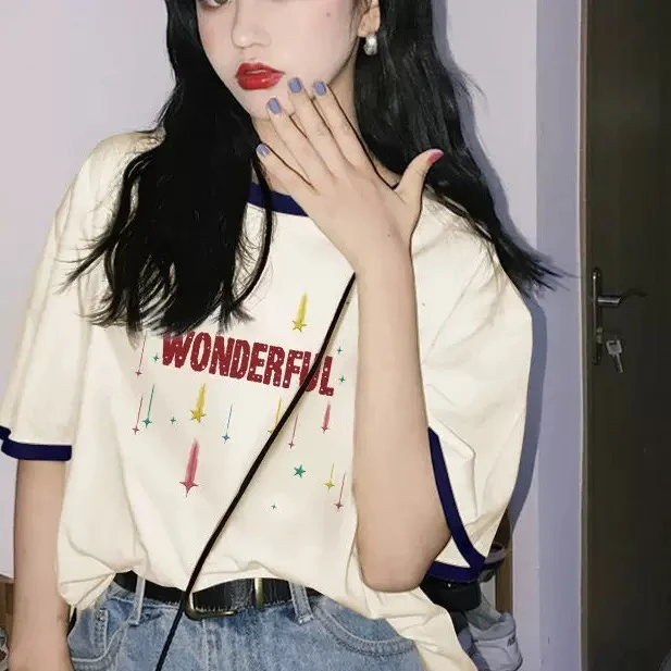 2025新款撞色短袖洋气t恤女新款夏季通勤半袖设计感s上衣