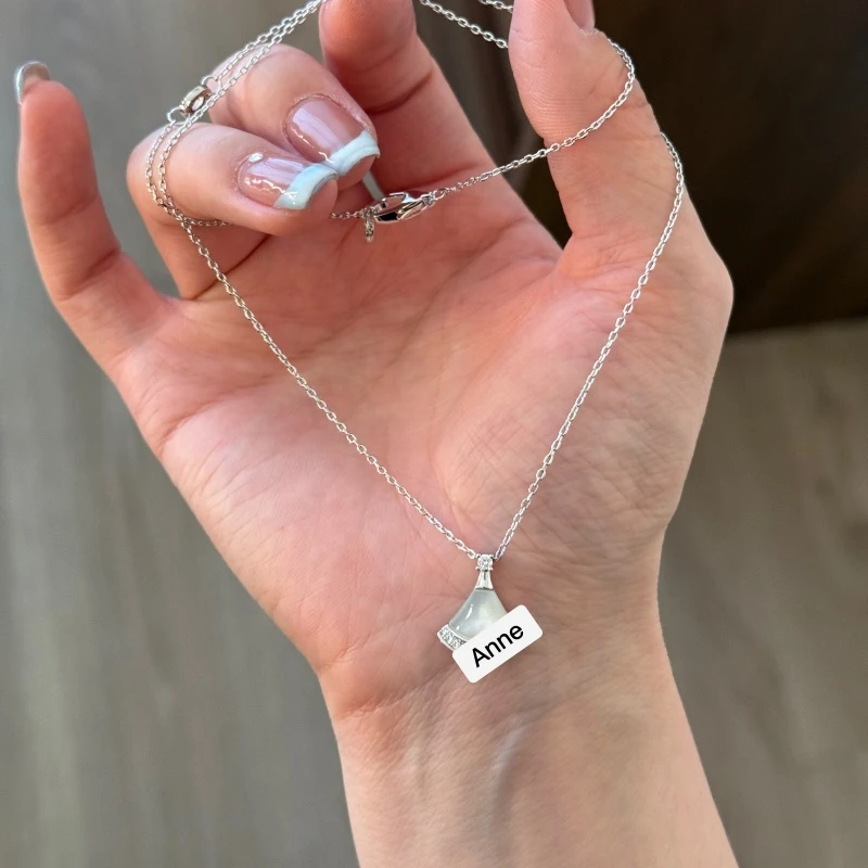 铜合金项链 扇形小裙子镶嵌锆精致银色项链【X773】