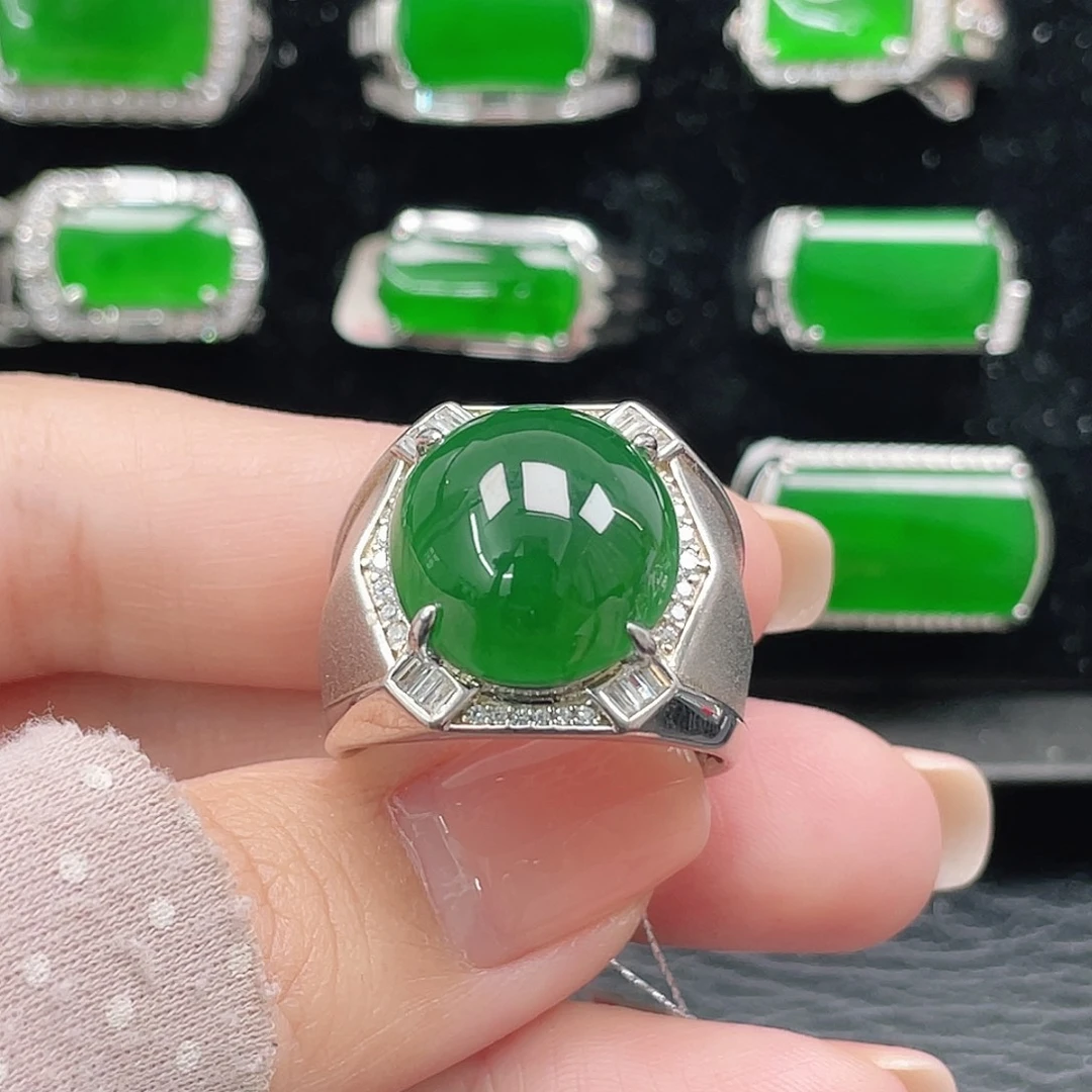 翡翠银S925镶嵌戒指天然A货翡翠没运费险3510