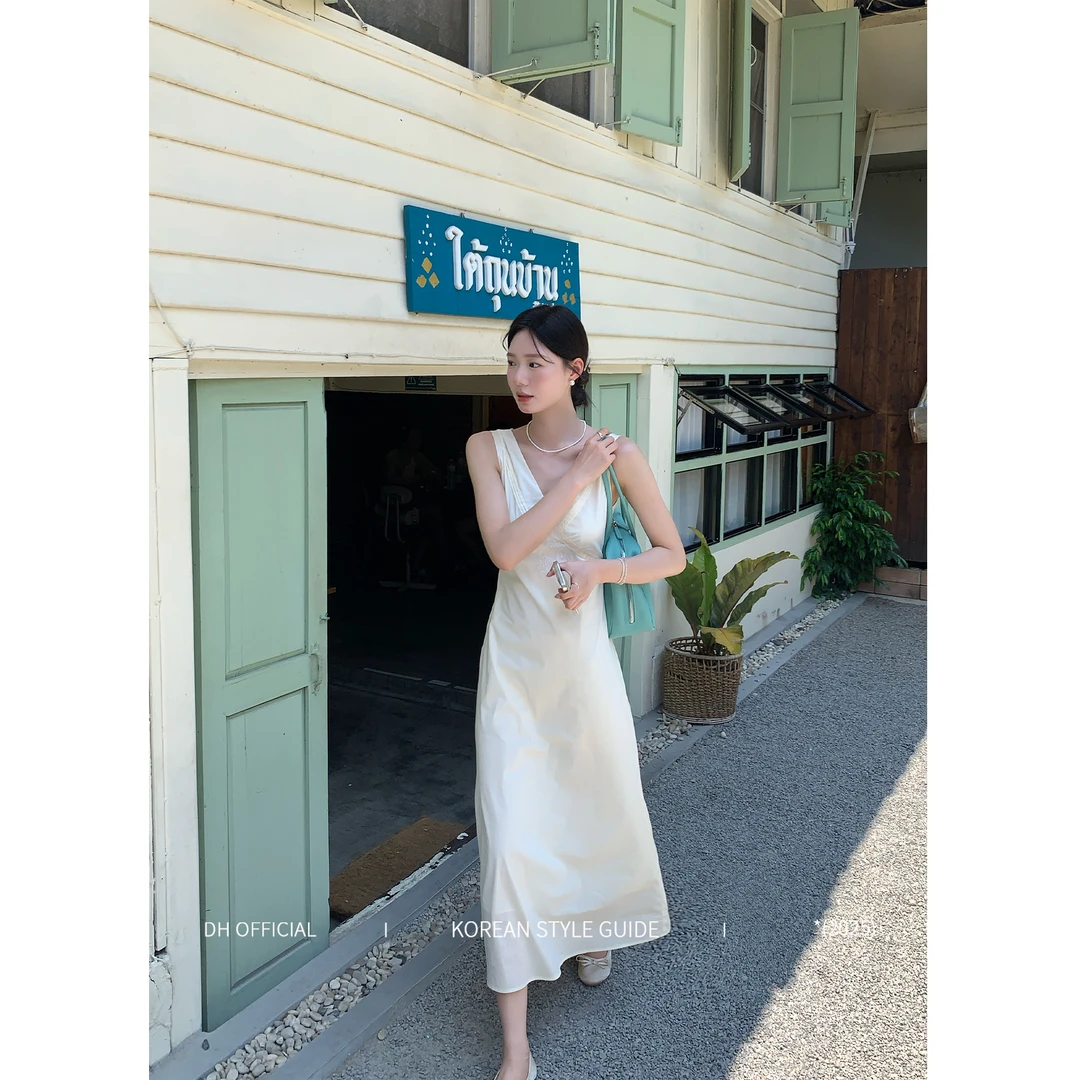 DH OFFICIAL 大花【南法小镇 France】温柔显瘦修身气质百搭连衣裙