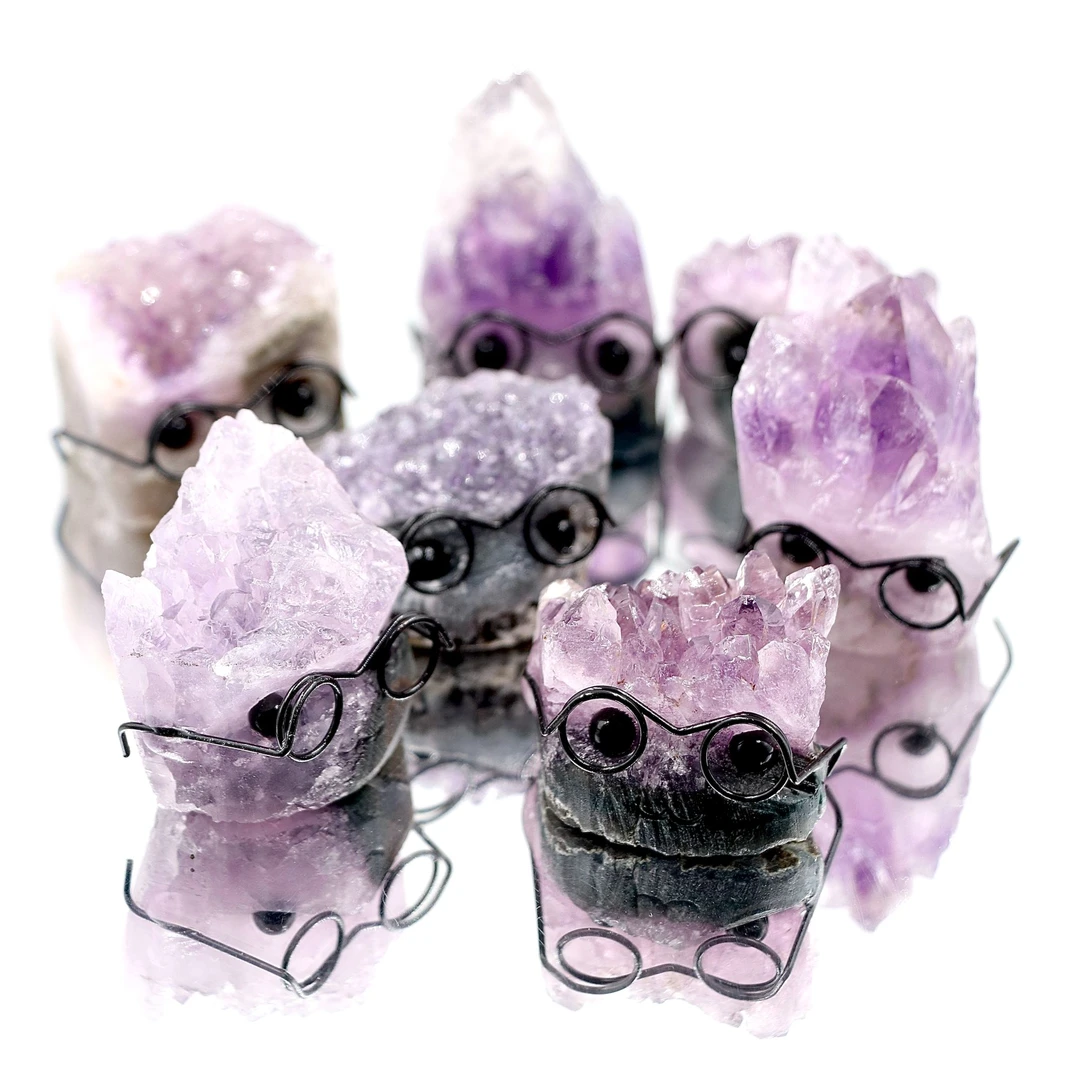 天然巴西紫水晶晶簇原石小刺猬水晶摆件(智慧学者款)-多样性发一