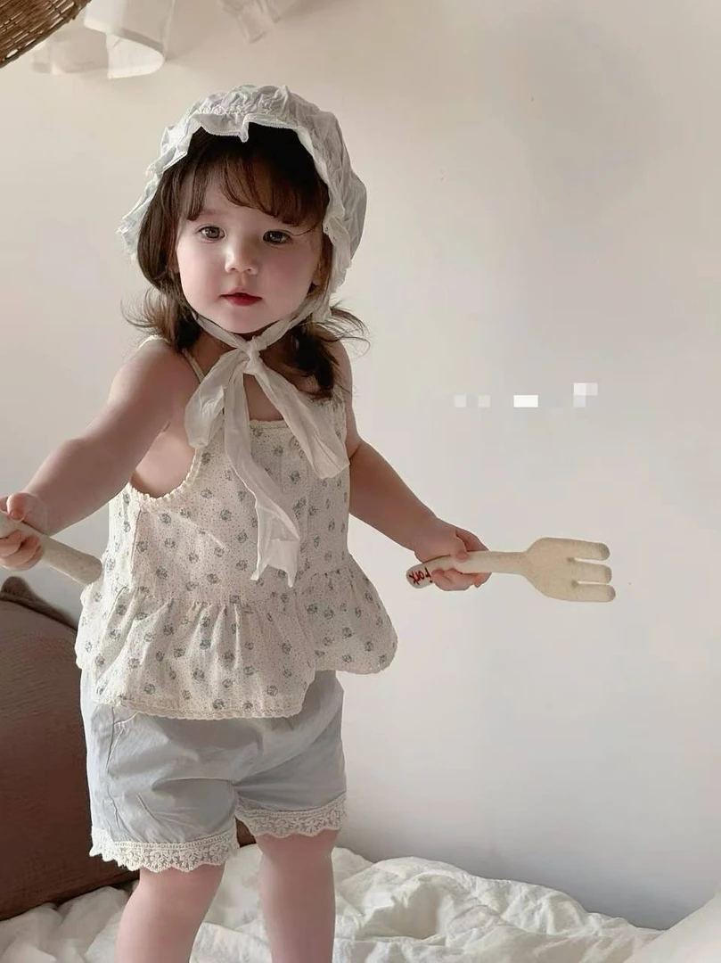 【One朵】婴童小清新碎花吊带套装