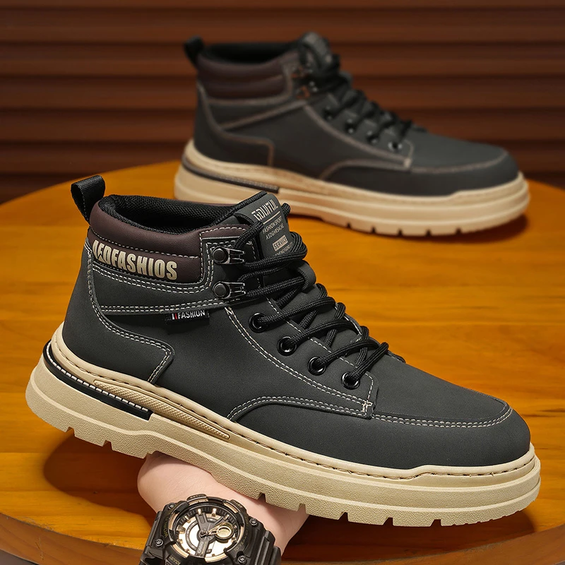 马丁靴男2025新款秋季高帮复古英伦风工装鞋男士中帮休闲防水皮靴