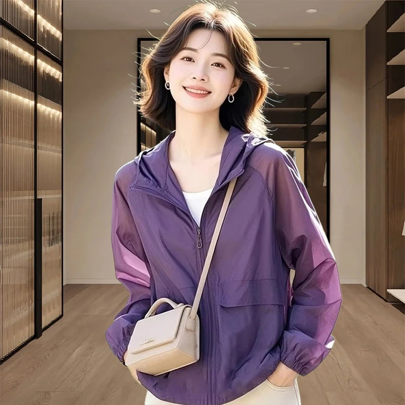 2025夏季新款网红款防晒衣女款外穿小个子时尚紫色防晒服薄款外套