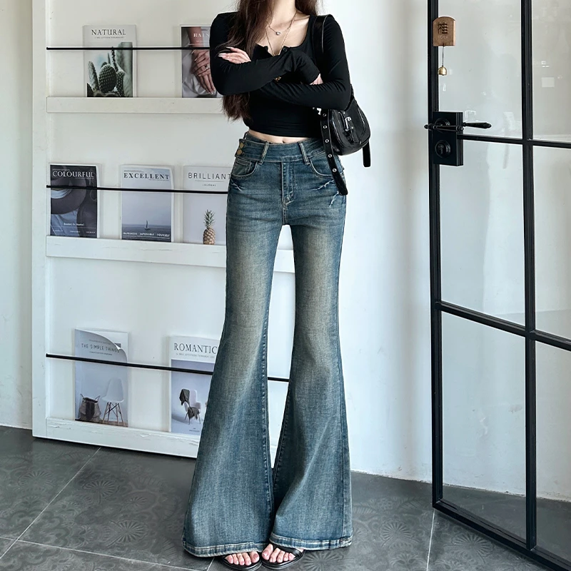 复古微喇牛仔裤女2025年秋季新款高腰显瘦设计感百搭喇叭阔腿裤
