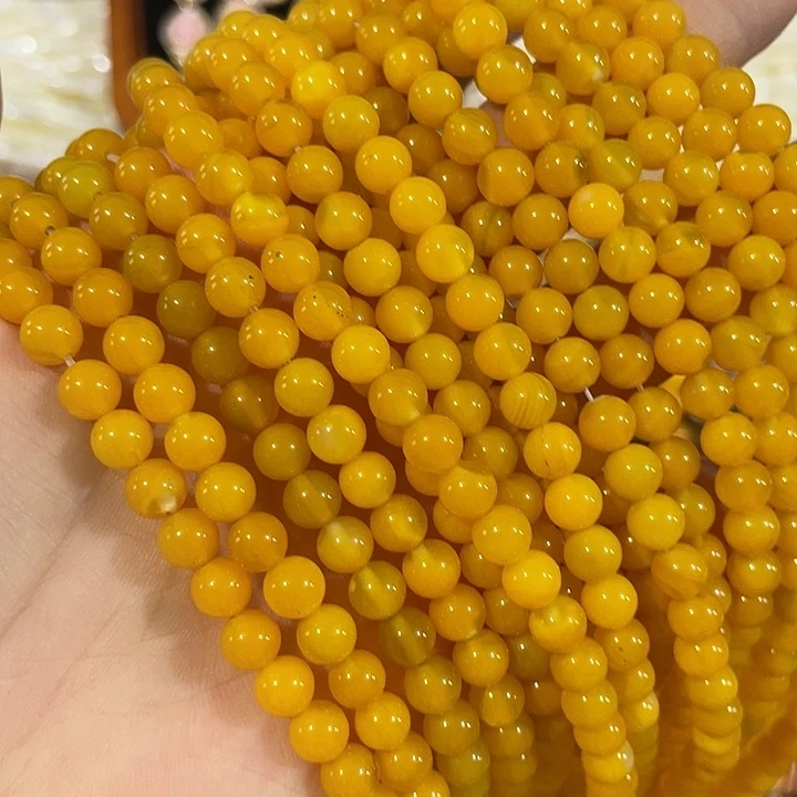 玛瑙/玉髓合金珠宝半成品一条6mm黄玛瑙圆珠