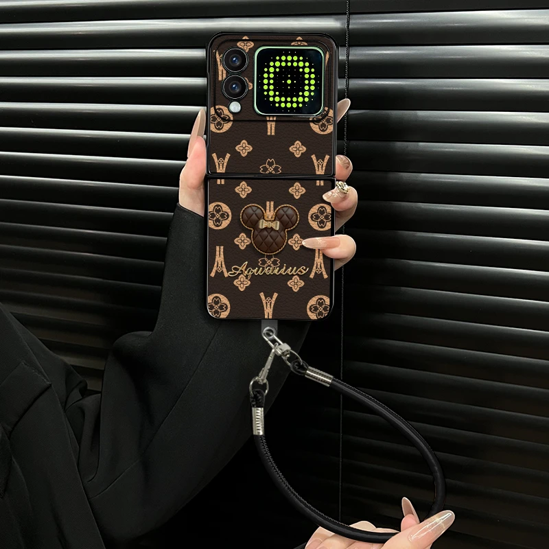 适用华为novaflip手机壳轻奢米奇小羊皮折叠壳全包简约保护套