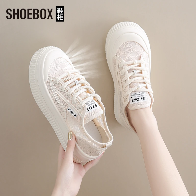 SHOEBOX鞋柜渔夫网鞋女夏季2025新款配裙子蕾丝透气休闲小白鞋