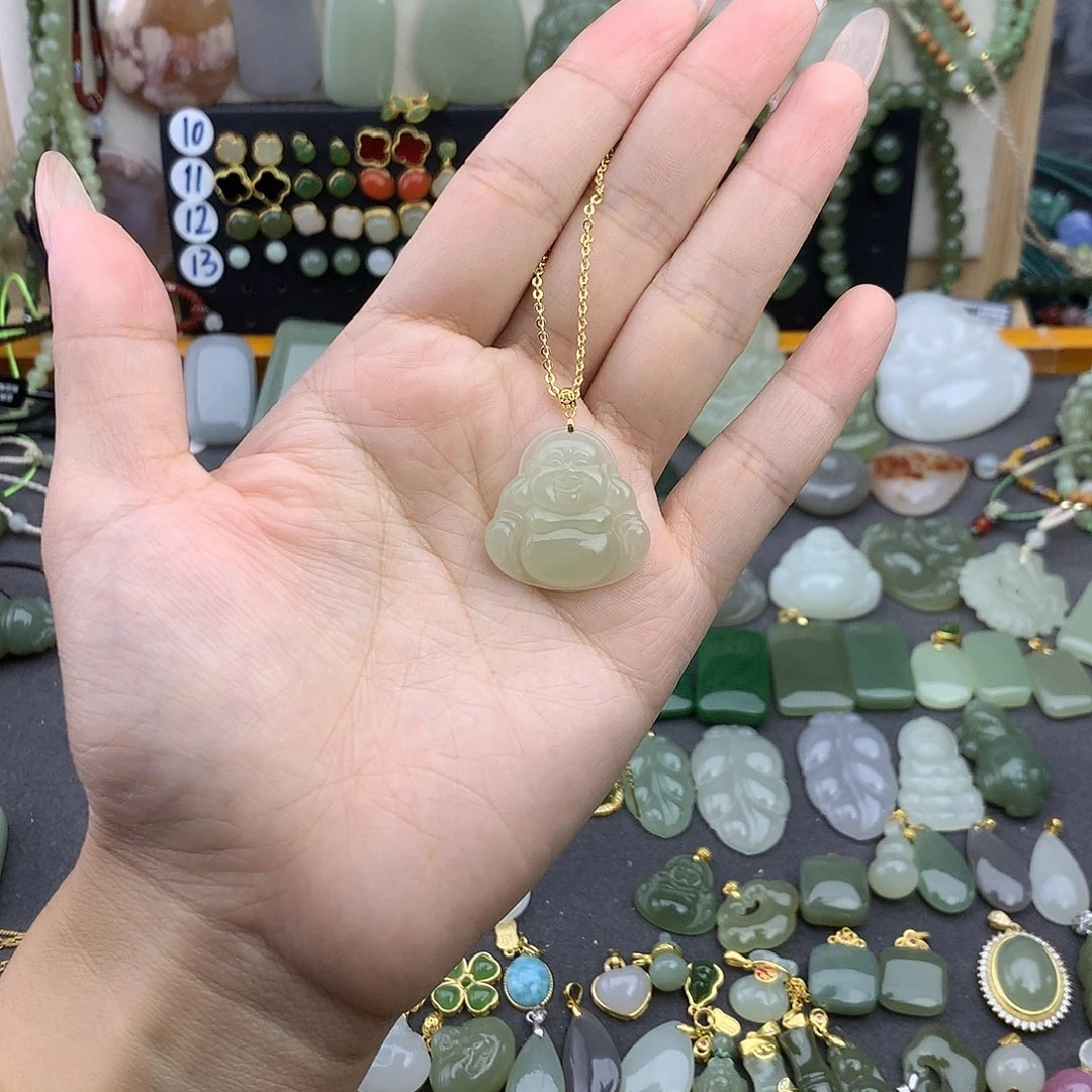 和田玉18K金镶嵌吊坠(不含链)