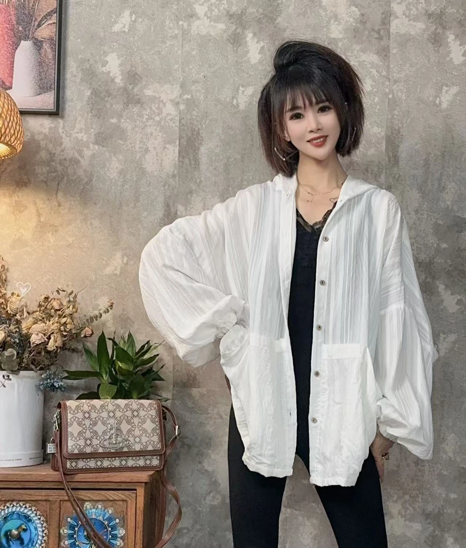 【沐木流浪记】（青岚）专属爆款仙女白色竖纹四兜女装风衣外套Z 13