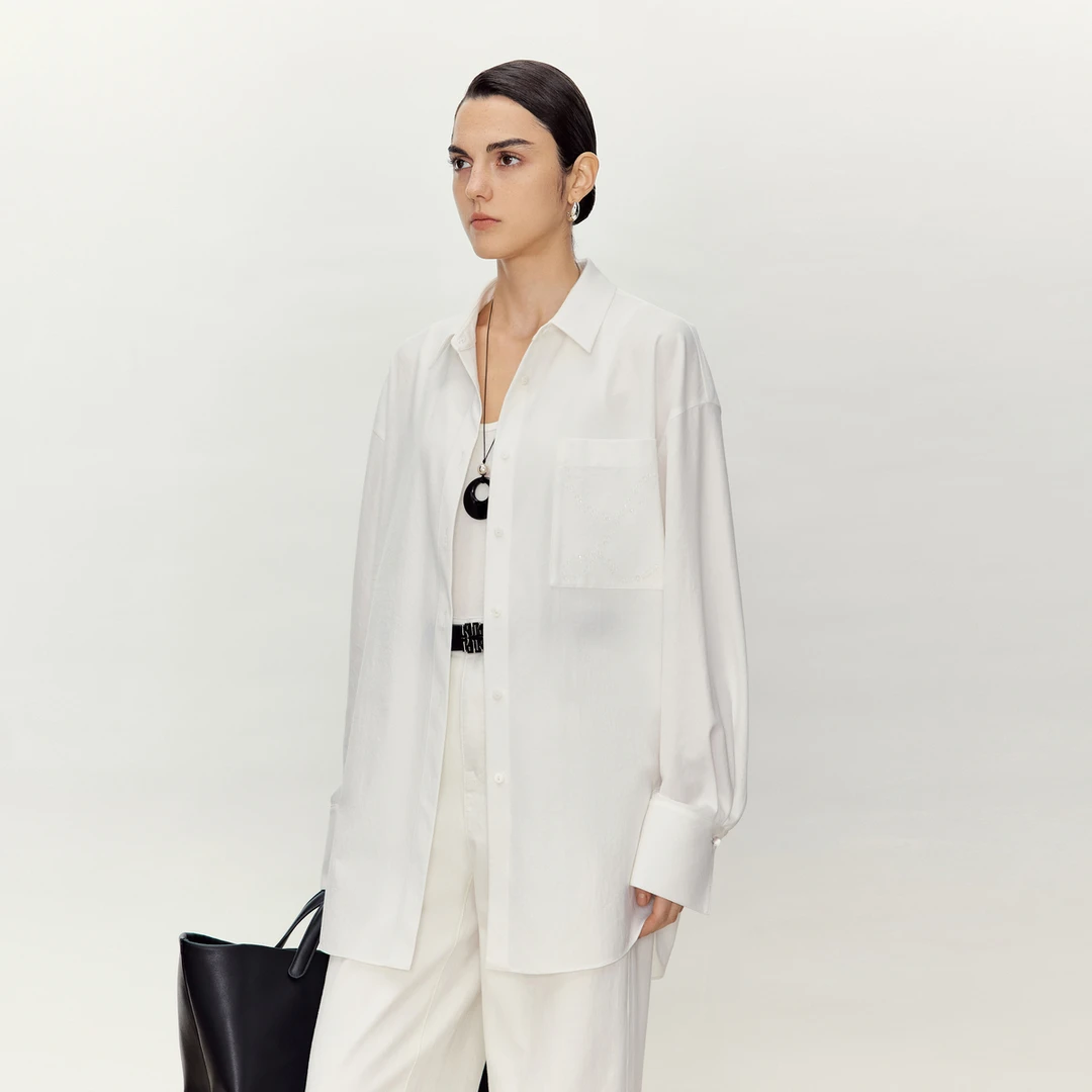 LYNEE【黑标系列】简约烫钻纯欲慵懒风宽松休闲衬衫衬衣 LGD2FSW060