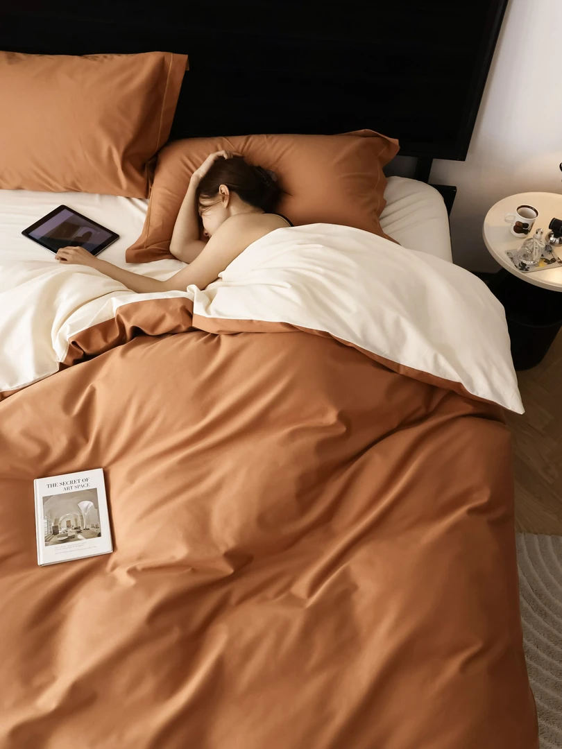 【秋冬款】轻奢简约A类长绒棉全棉双拼床上用品四件套床单床笠款