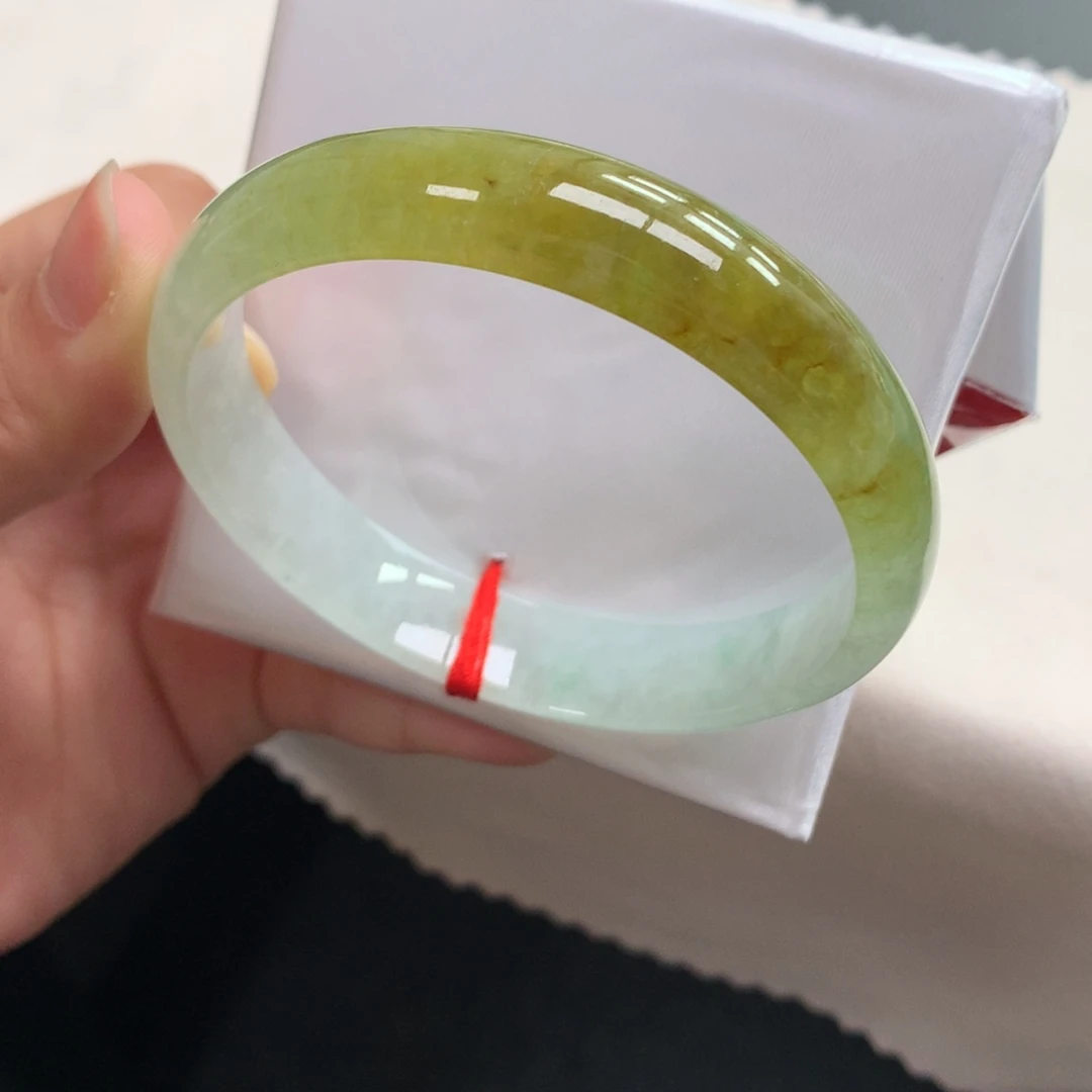 翡翠未镶嵌手镯27号59正半山水冰黄翡