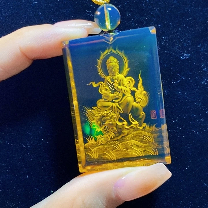 蓝珀未镶嵌珠宝奇石墨西哥蓝珀文殊菩萨