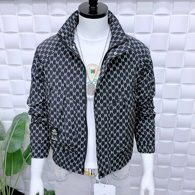 高级感满印花夹克时尚百搭潮流秋季休闲6577男款春秋装立领外套