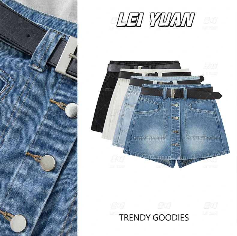 水洗蓝软牛仔2025夏季新款假两件牛仔短裙A字裙修身显瘦百搭裤裙