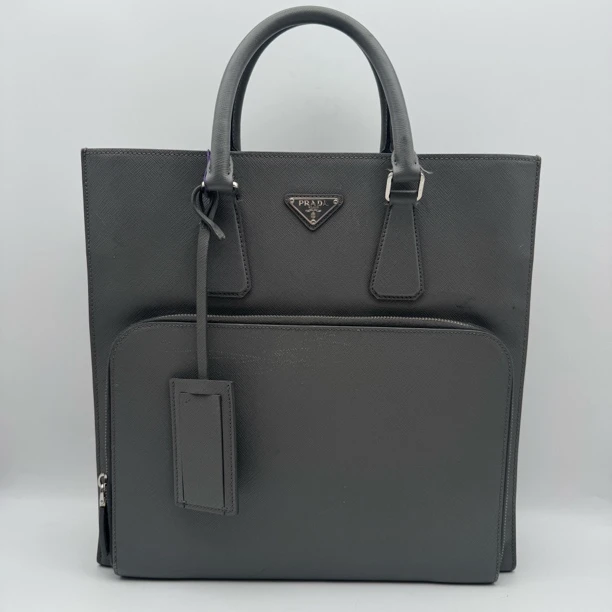 95新 Prada/普拉达 97新大象灰十字纹手提包/男士2709