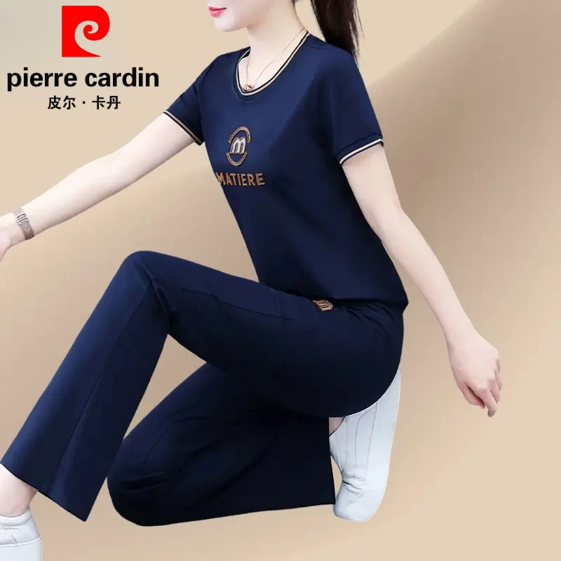 皮尔卡丹妈妈短袖冰丝运动套装2025新款中老年女装洋气夏季两件套