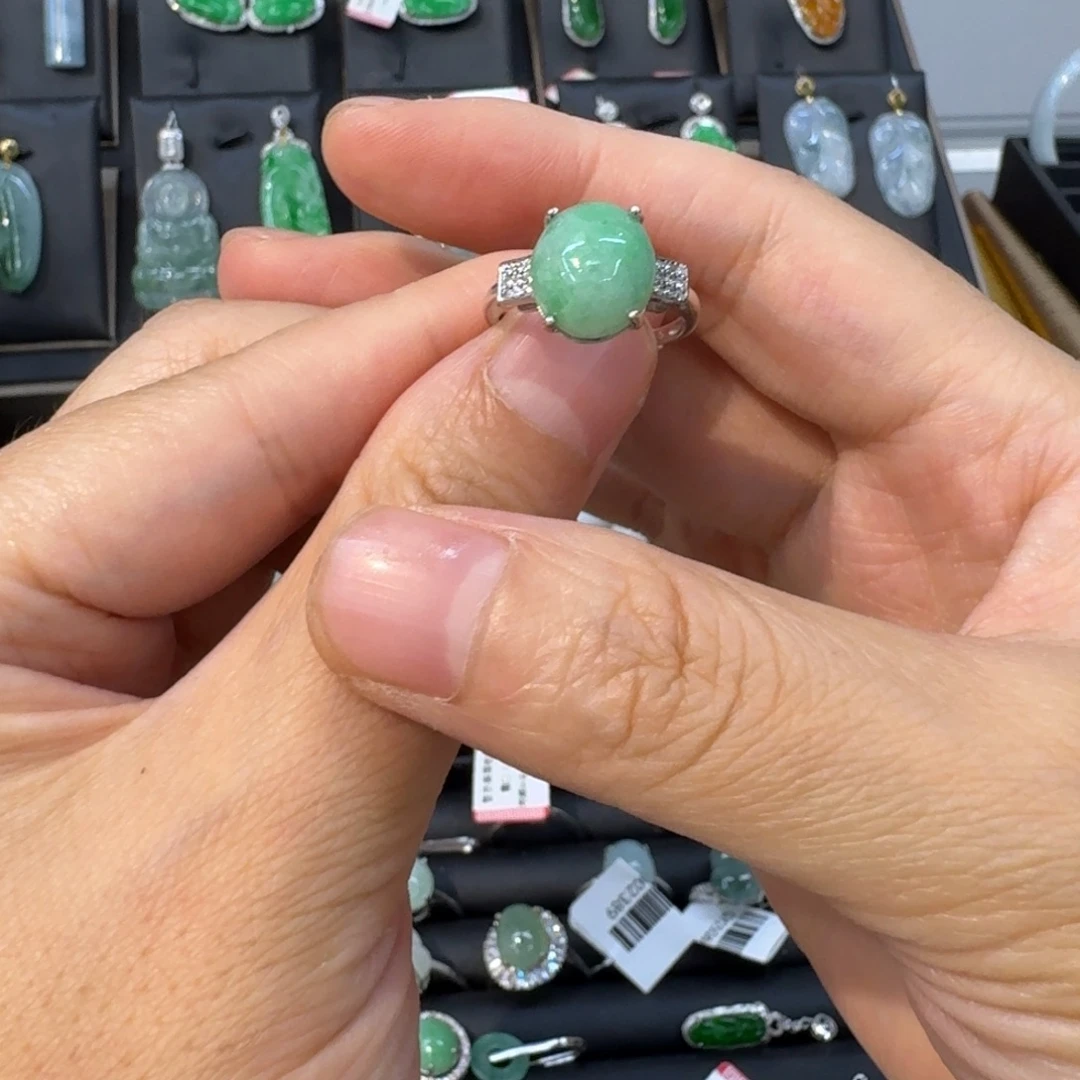 翡翠银S925镀金镶嵌戒指戒指