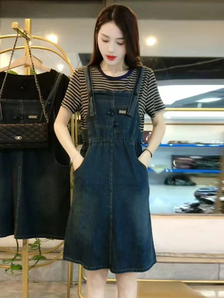 假两件牛仔连衣裙女夏季新款洋气收腰显瘦小个子时尚休闲牛仔裙