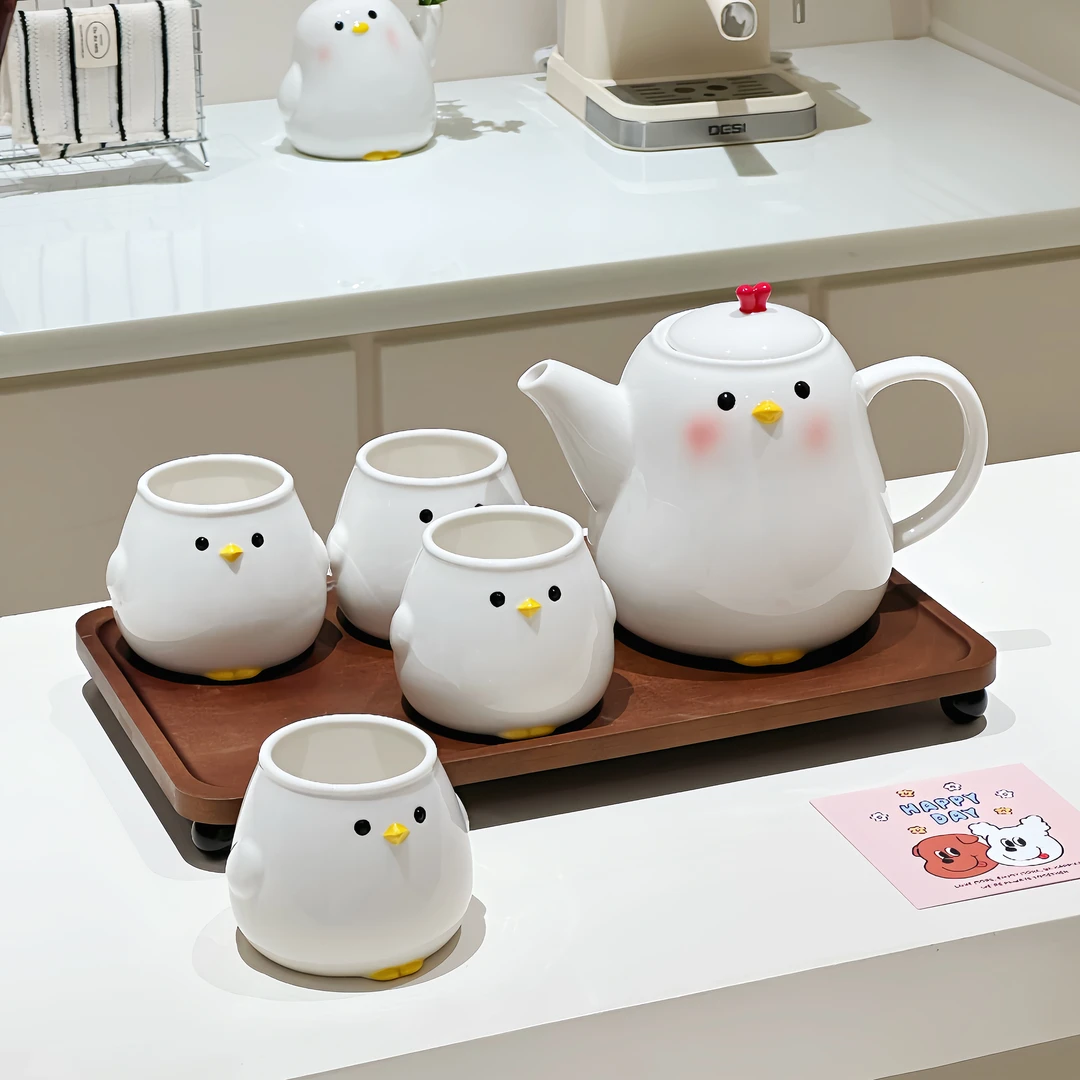 萌趣小鸡水具家用待客陶瓷茶具礼盒创意泡茶壶水杯高颜值生日礼物