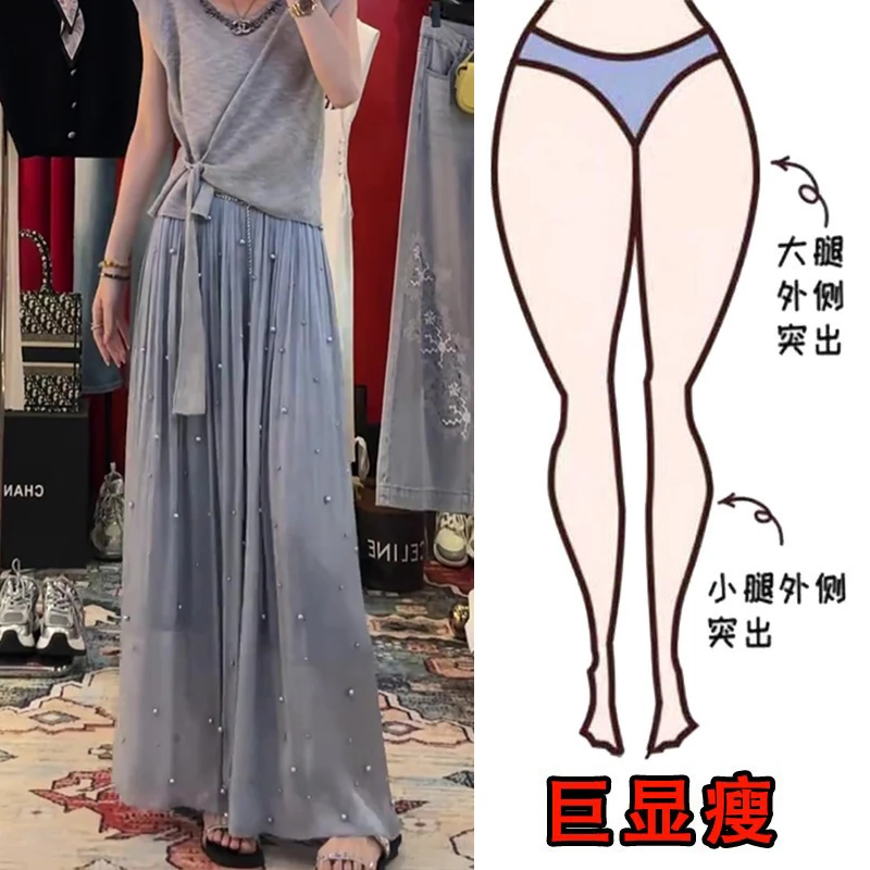 2025夏季薄款大码高腰重工钉珠垂感休闲半身裙裤梨型身材显瘦裙裤