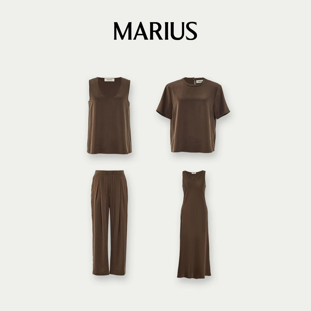 MARIUS“心流套”真丝砂洗优雅极简背心短袖长裤连衣裙套装