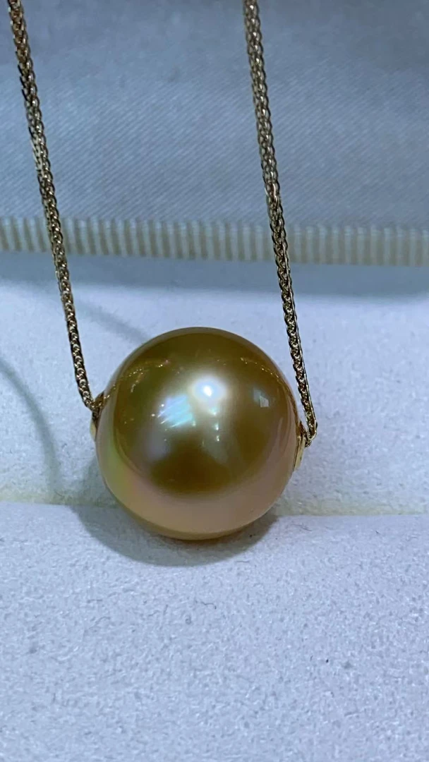 14–15 m m天然海水浓茶金珠 18k项链路路通