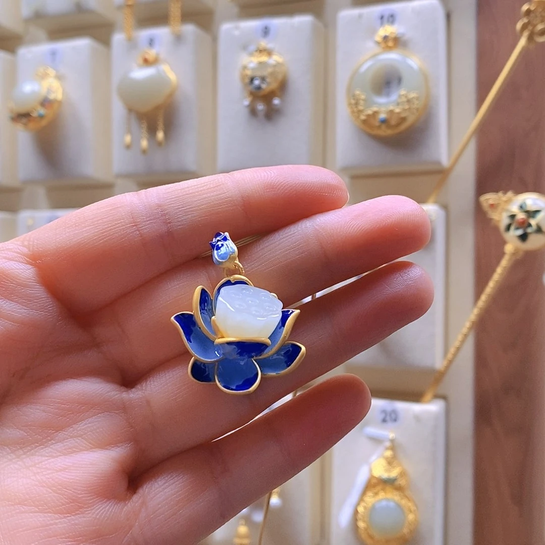 和田玉颈饰银S925镶嵌