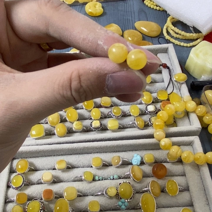 蜜蜡裸石银S925镶嵌耳钉