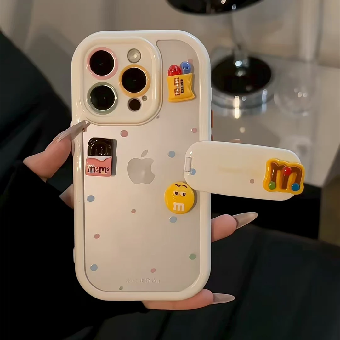 彩波点立体M豆支架奶油手机壳适用苹果16华为p70vivo小米15oppo