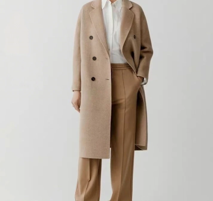 （一宁030）毛呢厚款女时尚双面呢毛呢外套长款大衣气质