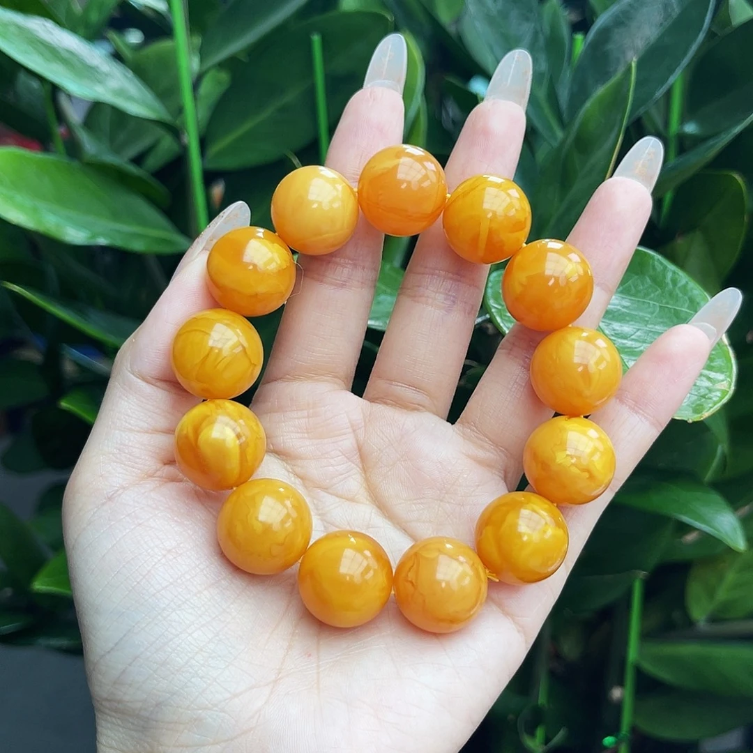 琥珀未镶嵌手链18m鸡油红妖花