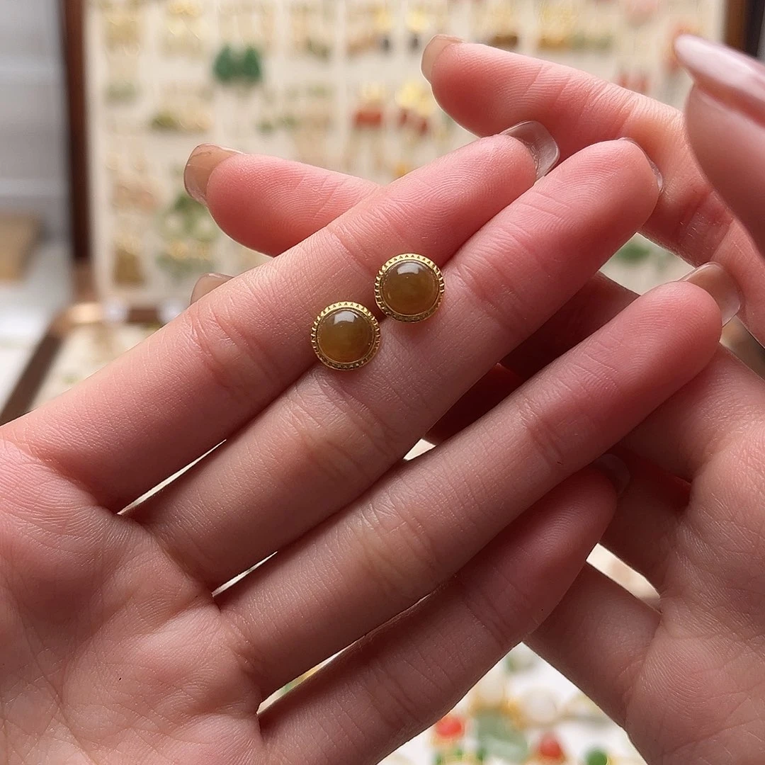 和田玉银S925镀金镶嵌耳饰