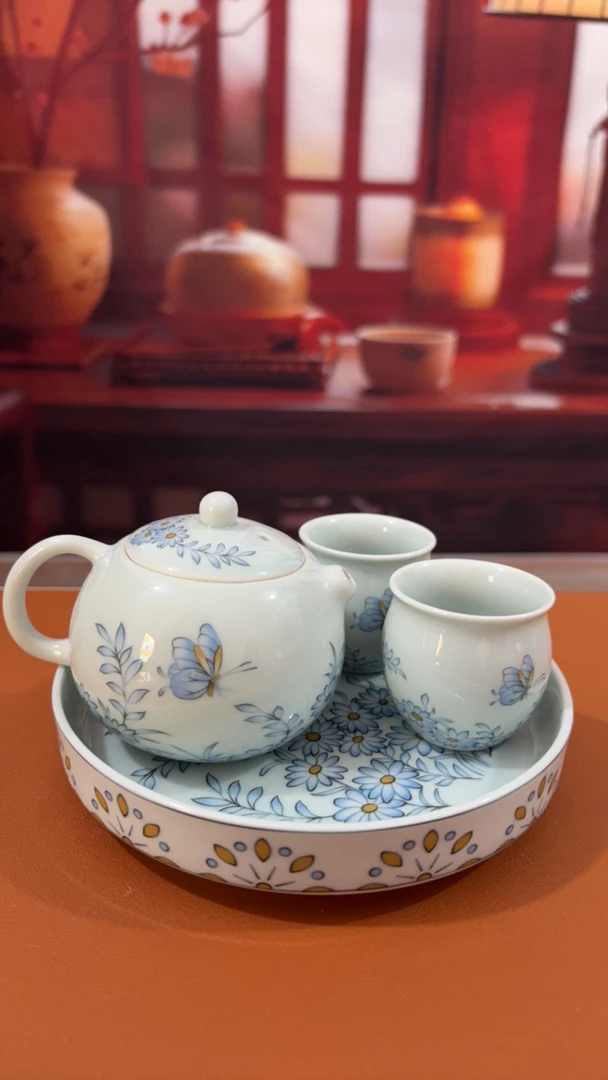 【闪购商品】蝶恋花圆珠壶一壶两杯+茶盘
