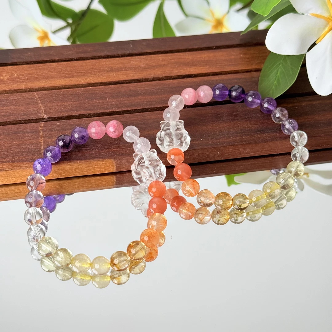 【多宝多福】白水晶凤九紫水等水晶手串8mm面小仙多样性发其一Z