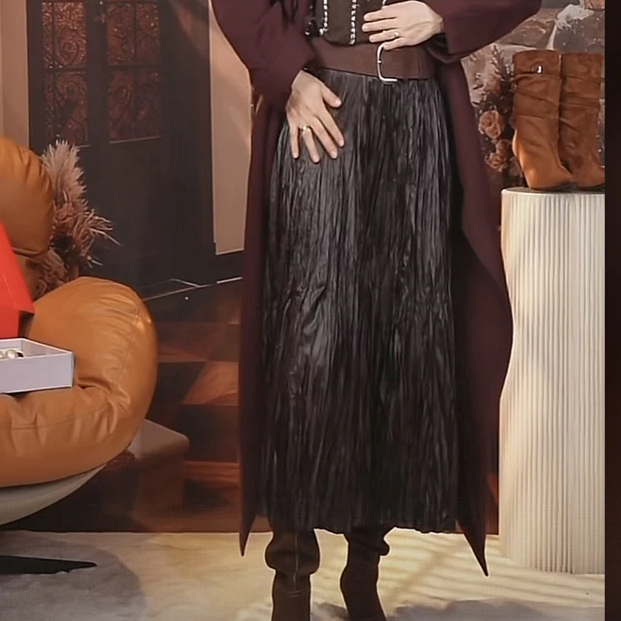 半身裙酒红色女士长款