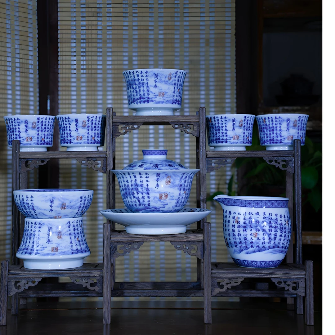 【拍一发八】景德镇兰亭序套装【盖碗+主人杯+公道杯+茶漏+客杯4个】