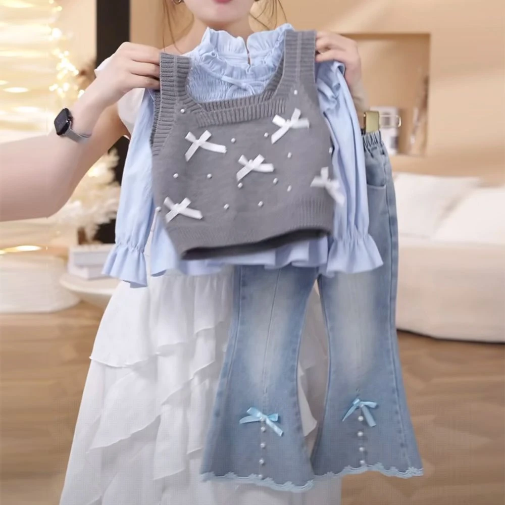 woobaby【断码】女童秋装三件套2025新款童装中小童洋气时髦衬衫马