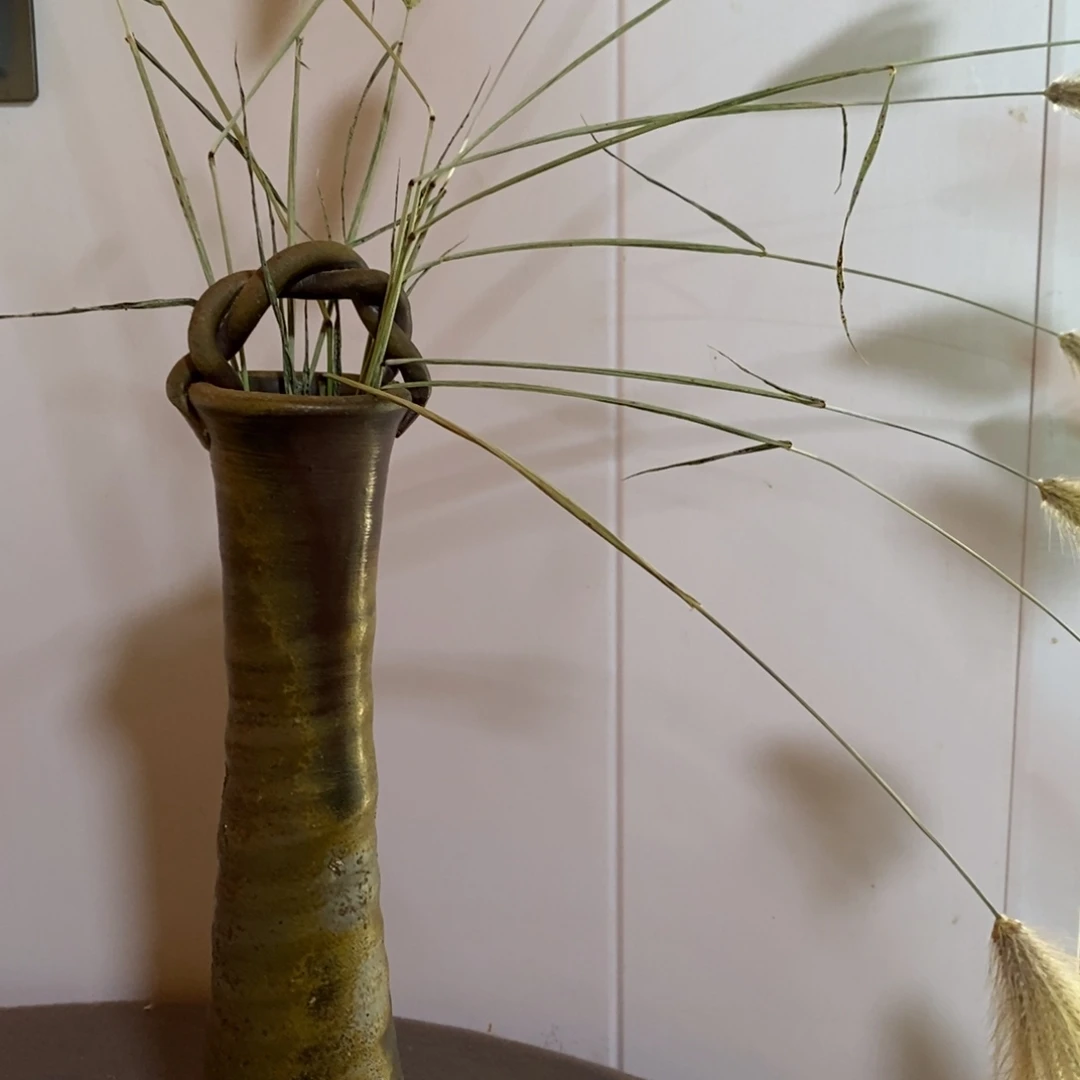 瓷片备前烧提篮花器