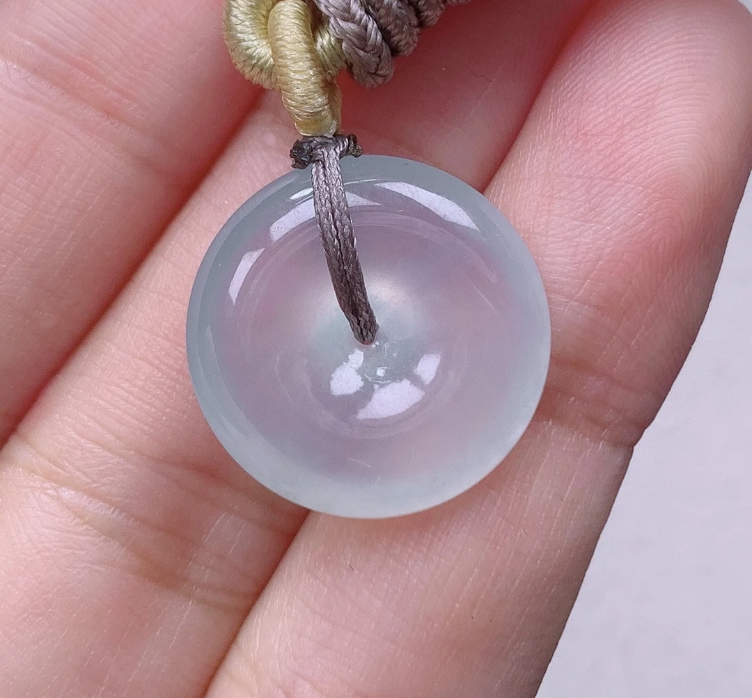 缅甸翡翠A货老坑高冰淡绿底色平安扣吊坠纯净怀古揭阳精19.1*5.3