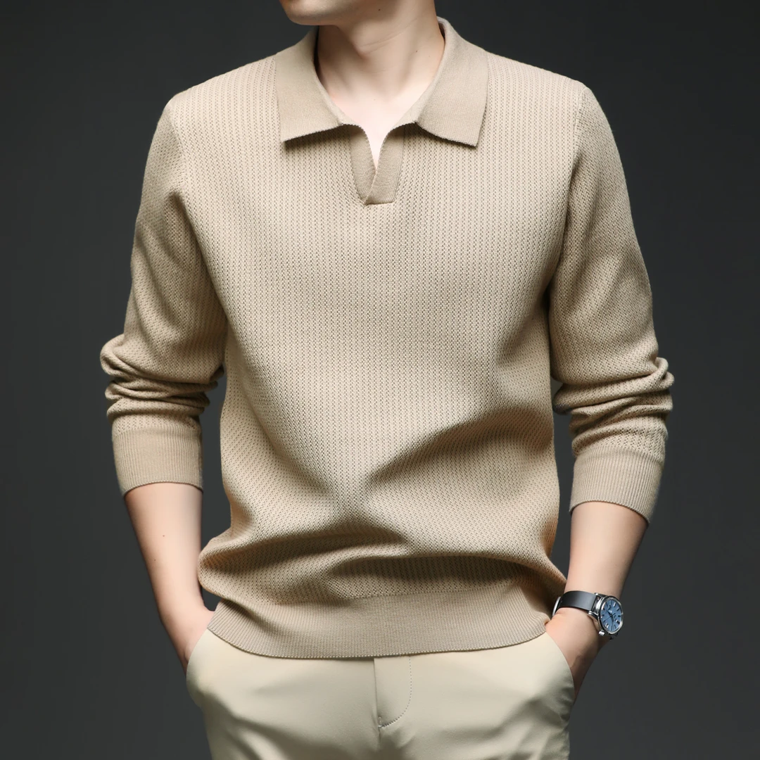 TUCANO/啄木鳥纯色长袖秋季针织衫翻领商务时尚潮流剪刀领polo