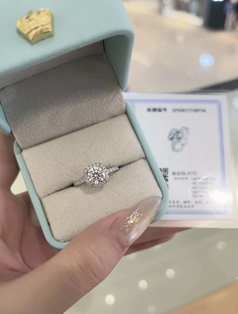 925银莫桑石戒指 莫桑戒小方糖戒指可调节女生礼物精致轻奢活口