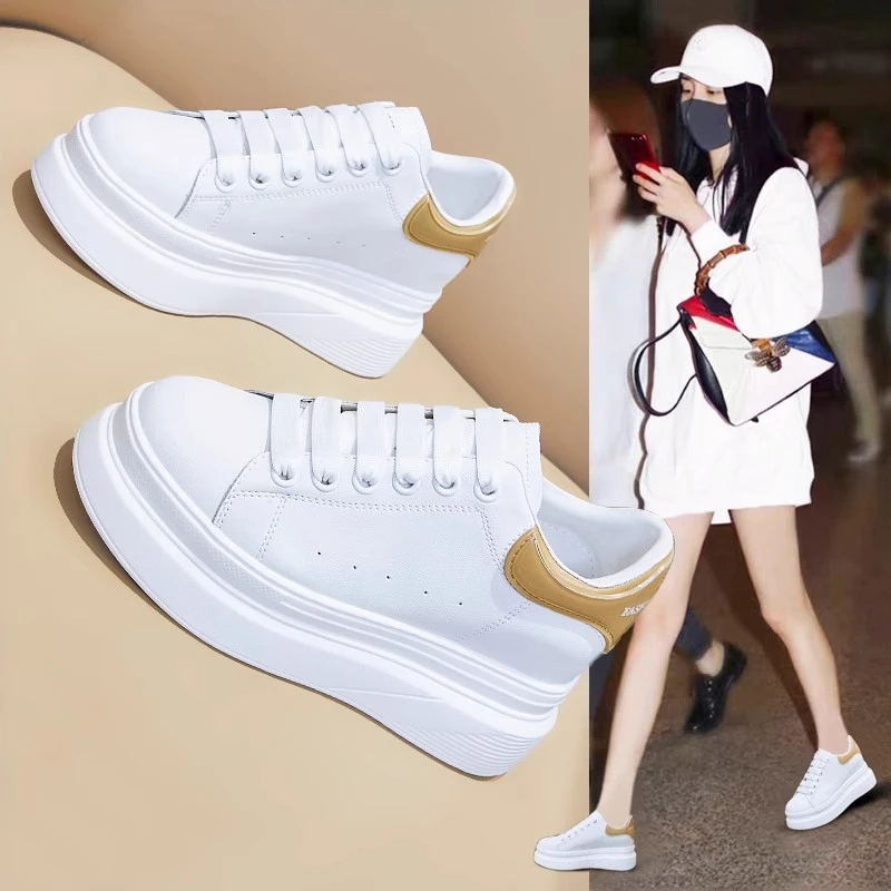 8CM真皮小白鞋女2026新款厚底透气运动休闲鞋小个子时尚轻奢板鞋