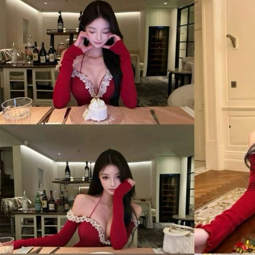 掐腰显曲线红色女秋冬打底衫
